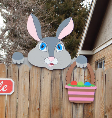 Jumbo Easter Bunny with Optional Basket Fence Peeker Outdoor Yard Decorative Sign