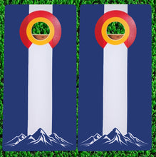 Load image into Gallery viewer, Colorado Flag with Mountains Cornhole Set White Center