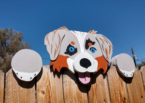 Australian Shepherd Dog Fence Peeker Yard Art Garden Dog Park Decorative Sign