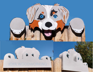 Australian Shepherd Dog Fence Peeker Yard Art Garden Dog Park Decorative Sign