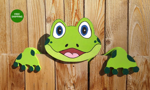 Green Frog Fence Peeker Garden Yard Art Playground School Decorative Sign
