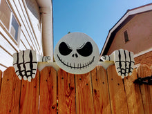 Load image into Gallery viewer, Jack Skellington Skeleton Fence Peeker Yard Art Garden Decorative Sign