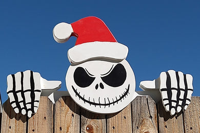 Jack Skellington with removable Santa Hat Fence Peeker Halloween + Christmas Decorative Sign