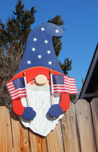 Load image into Gallery viewer, 4th of July Stars + Stripes Garden Gnome Fence Peeker Decorative Sign