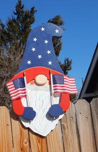 4th of July Stars + Stripes Garden Gnome Fence Peeker Decorative Sign
