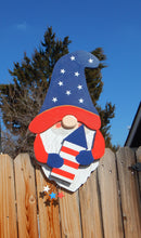 Load image into Gallery viewer, 4th of July Stars + Stripes Garden Gnome Fence Peeker Yard Art Garden Decor