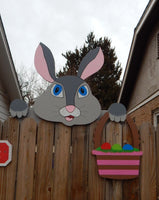 Jumbo Easter Bunny with Optional Basket Fence Peeker Outdoor Yard Garden Party Decoration