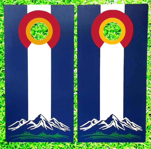 Colorado Flag With Mountains Cornhole Bean Bag Game Set White Center