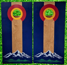 Load image into Gallery viewer, Colorado Flag with Mountains Cornhole Set Natural Center