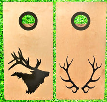 Load image into Gallery viewer, Elk on Natural Golden Pecan Stain Custom Cornhole Set