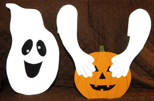 Jumbo Happy Ghost Fence Peeker with Pumpkin Outdoor Yard Garden Party Decorative Sign