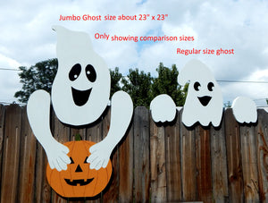 Jumbo Happy Ghost Fence Peeker with Pumpkin Outdoor Yard Garden Party Decorative Sign
