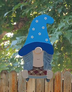 Lady Woman Garden Gnome and Pie Fence Peeker Yard Art Garden Decorative Sign