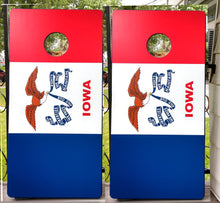 Load image into Gallery viewer, Iowa State Flag Cornhole Game Wrap Custom Set