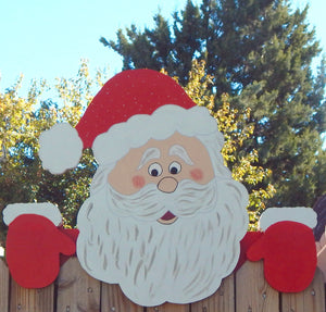 Santa Claus Christmas Fence Peeker Decorative Sign