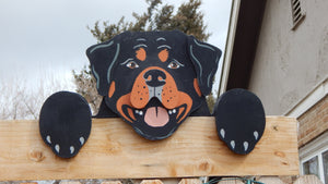 Rottweiler Dog Fence Peeker Yard Art Garden Playground Decorative Sign