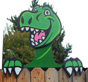 T Rex Dinosaur Kid Friendly Smiling Fence Peeker or Wall Hanging Decorative Sign