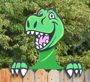 T Rex Dinosaur Kid Friendly Smiling Fence Peeker or Wall Hanging Pre School Decoration