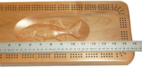 Cribbage Board Game 3 Track Set Hard Maple Bass Fish with Cards and Pegs