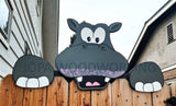 Hippopotamus Hippo Fence Peeker or Wall Hanging Yard Art Garden Playground Decoration