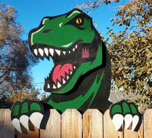 Load image into Gallery viewer, T Rex Dinosaur Fence Peeker Yard Garden Decorative Sign